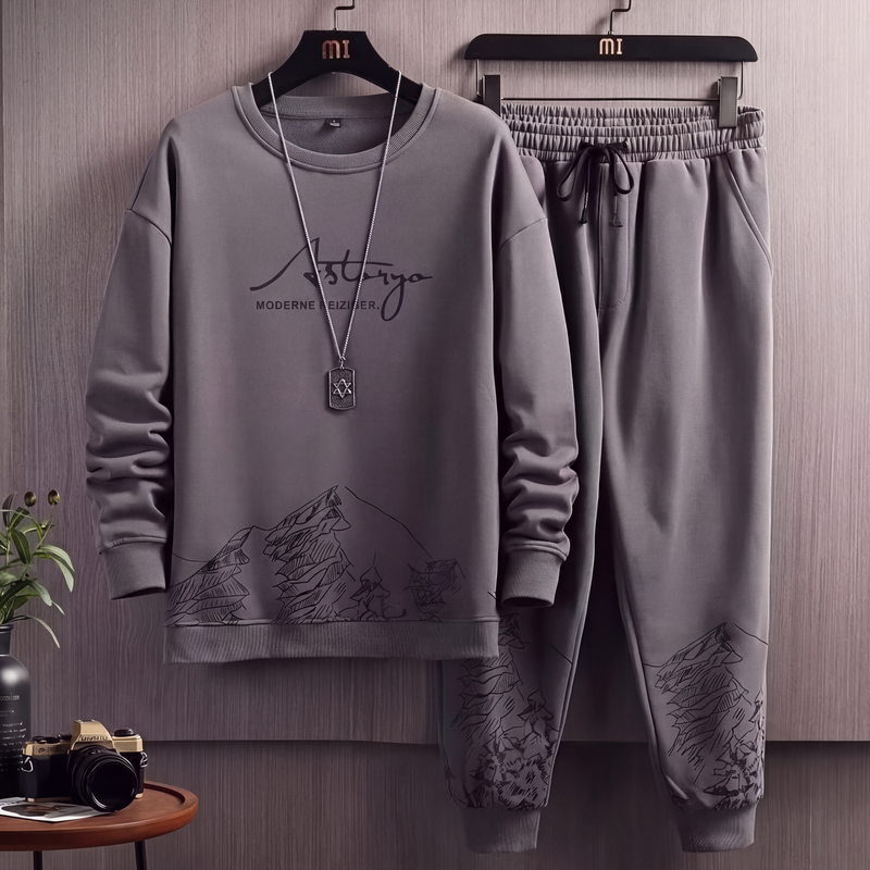 Modieuze bedrukte sweatshirt- en joggingbroekset voor heren