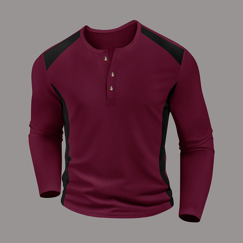 Heren kleurenblok wafelgebreid Henley-shirt