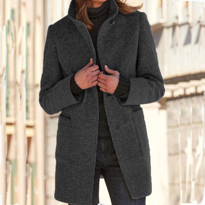 🍂 Vintage Chic ✨ Wollen Damesjas met Opstaande Kraag – Warm, Elegant & Tijdloos Design