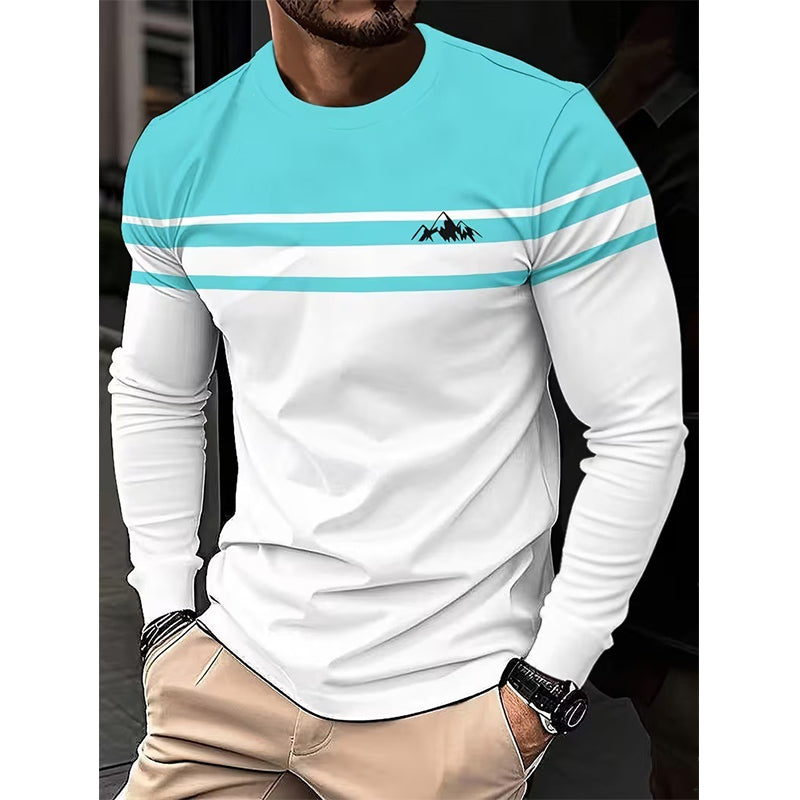 😍Onverslaanbare prijzen🥼Gestreept shirt met ronde hals en lange mouwen voor heren
