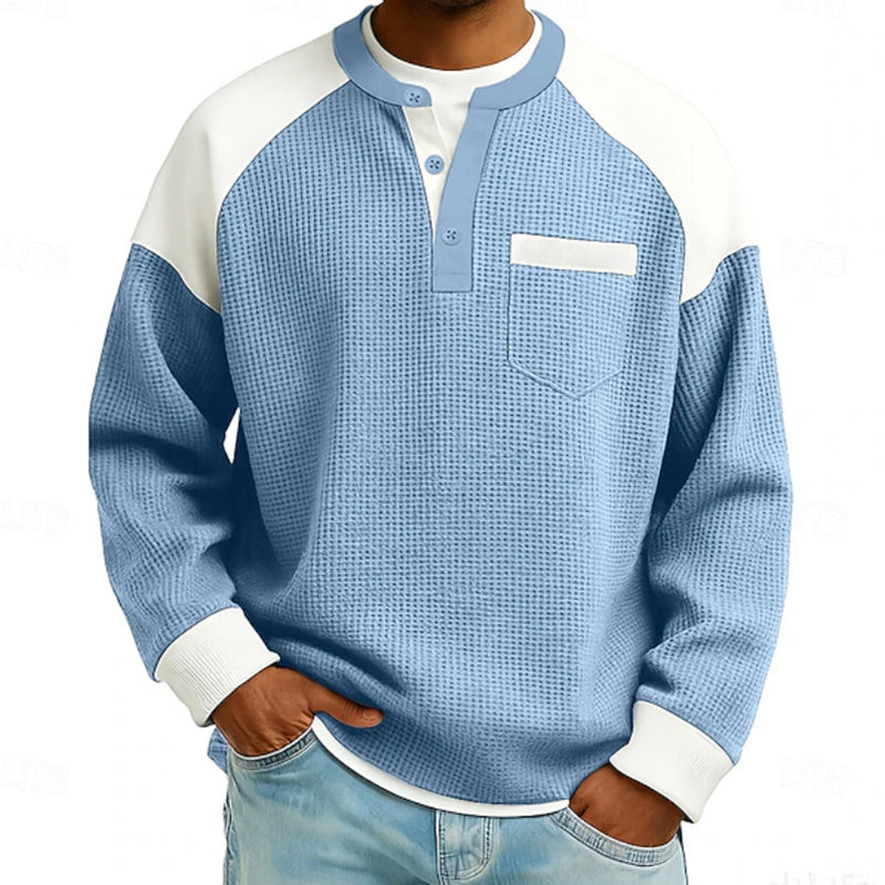 🔥Gratis verzending✈️Heren casual geblokte wafelgebreide henley-top