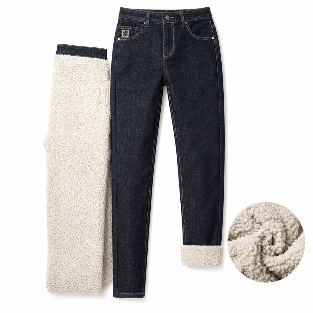 🔥Populair product !✨Heren Winter Warm Gevoerde Jeans Los RechterPijlen Casual Denim Broek