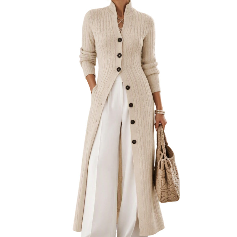 🚀Bespaar nu tijd & geld!😍Dames Lang Vest Duster Trui Jas met Kabelpatroon en Colkraag