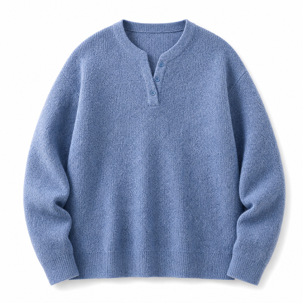 🔥Populair product !✨Herens Retro Henley Hals Mock Two Piece Trui Relaxed Fit Lange Mouw Knit Pullover voor Herfst en Winter