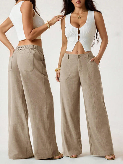 🔥 OFERTA ZA POŁOWĘ CENY ☀️ Wygodne damskie spodnie domowe z mieszanki bawełny i lnu 👖 Luźny krój, proste nogawki i wysoki stan – idealne na lato i na co dzień 🌸