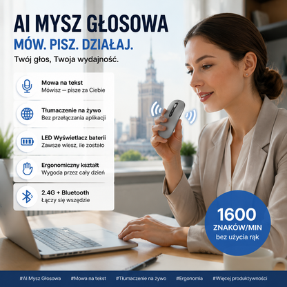 ⏰ 50% TANIEJ! Bezprzewodowa, inteligentna mysz głosowa z AI – steruj komputerem głosem, pracuj szybciej i wygodniej! 🎙️⚡