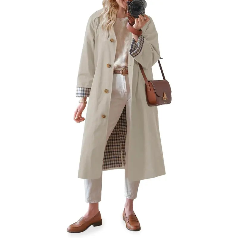 💜 LAATSTE DAG AANBIEDING - 50% KORTING 💜 Trenchcoat voor dames met overhemdkraag en enkele rij knopen