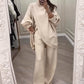 🔥Tweedelige set voor dames – Asymmetrische trui + broek met wijde pijpen, relaxte pasvorm en zachte stof, uiterst comfortabel 👚✨