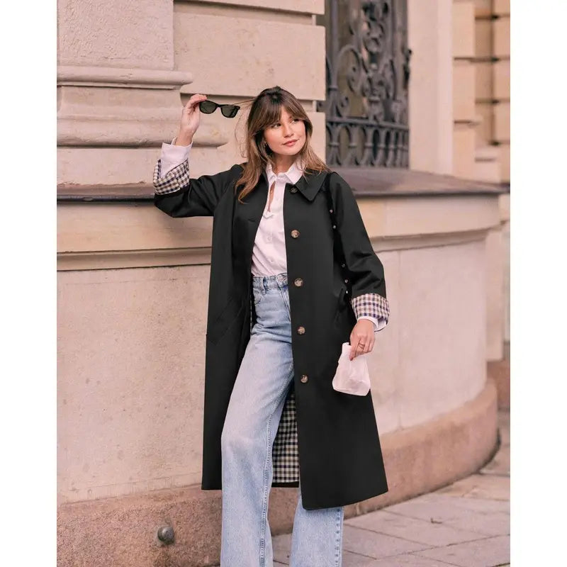 💜 LAATSTE DAG AANBIEDING - 50% KORTING 💜 Trenchcoat voor dames met overhemdkraag en enkele rij knopen