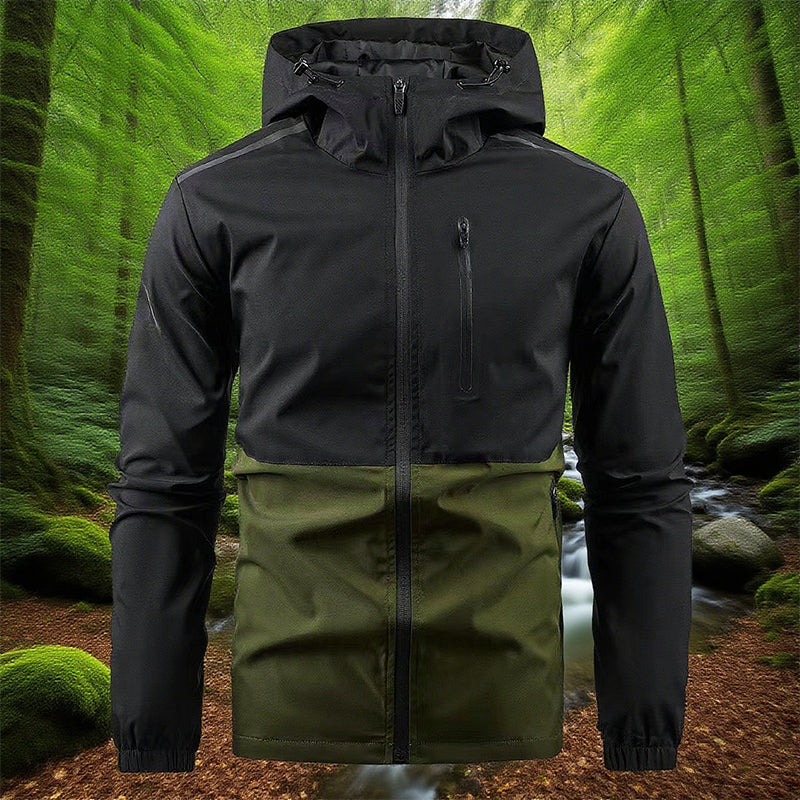 Heren casual winddichte jack met capuchon en kleurvlakken
