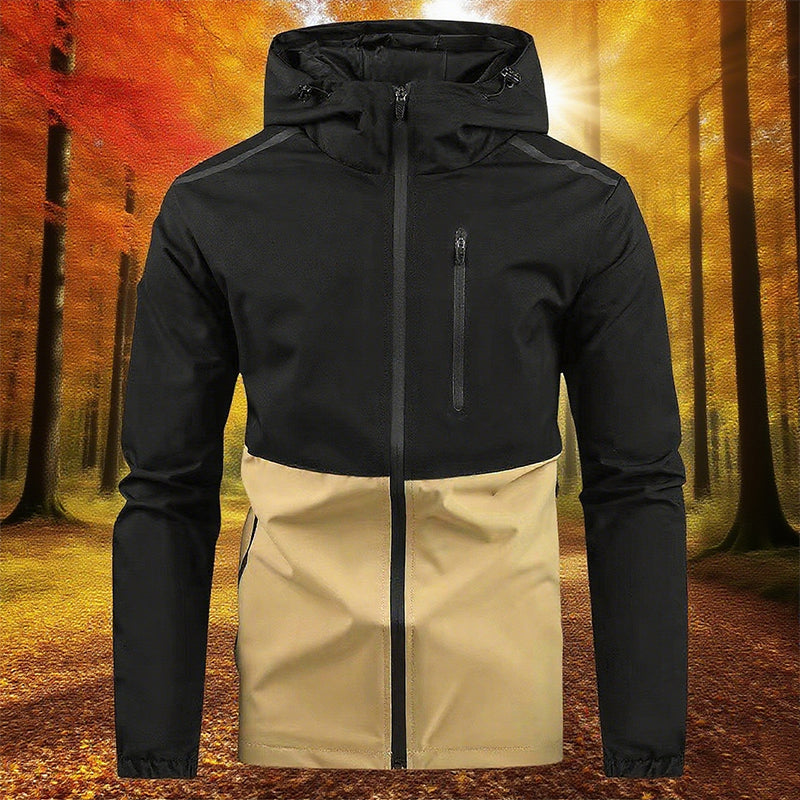 Heren casual winddichte jack met capuchon en kleurvlakken