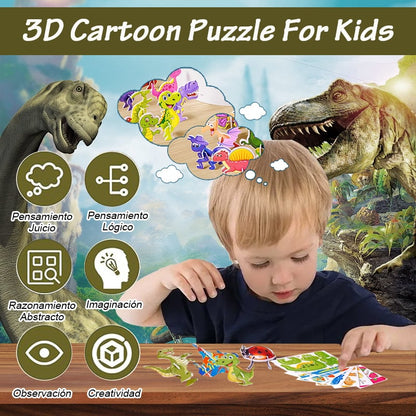 🦖 50% zniżki! 🧩 Puzzle logiczne 3D – zestaw 50 elementów z kolorowymi dinozaurami z kreskówek 🎨✨