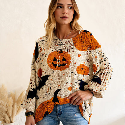 🎃💥Dames Halloween Losse Pasvorm Gebreide Trui met Vleermuismouwen🔥Limited aanbieding