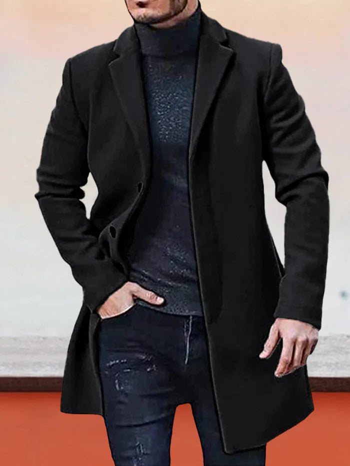 🧥 Stijlvolle Keuze ✨ Herenjas met Enkele Rij Knopen 👔 Effen Design, Tijdloze Uitstraling & Comfortabele Pasvorm