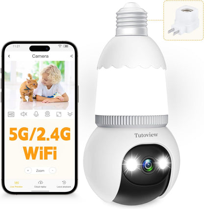 🔥 Nowa, ulepszona wersja ✨ 4MP kamera bezpieczeństwa w żarówce, bezprzewodowa 5G i 2,4 GHz, do użytku wewnątrz i na zewnątrz, z noktowizją