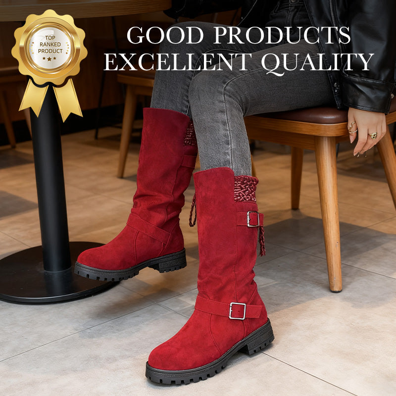 🔥 Winter 2025 Schoenen – Halfhoge Laarzen met Gesp & Warme Wollen Voering | Groot Formaat | Black Friday 50% Korting & Gratis Verzending!