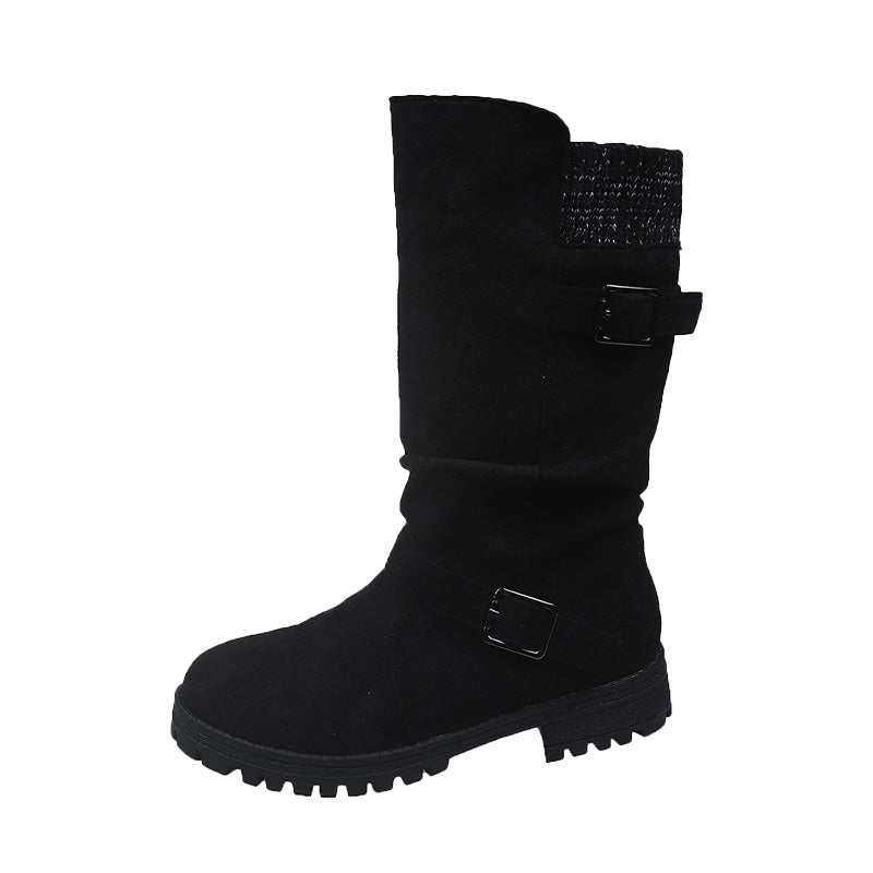🔥 Winter 2025 Schoenen – Halfhoge Laarzen met Gesp & Warme Wollen Voering | Groot Formaat | Black Friday 50% Korting & Gratis Verzending!