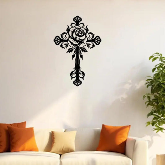 Elegant Rose Cross Metal Wall Decoration