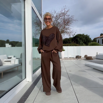 Women's Sequin Heart Tops & Pants 2-Piece Set