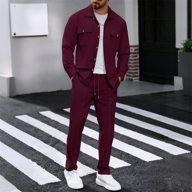 🔥Heren Wafel Doorknoop Jas & Broek Set – Ademende Wafel Brei, Ontspannen Pasvorm & Moeiteloze Casual Stijl 👕👖