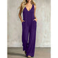 Uanstrengt sommerjumpsuit med V-hals for damer