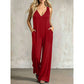 Uanstrengt sommerjumpsuit med V-hals for damer