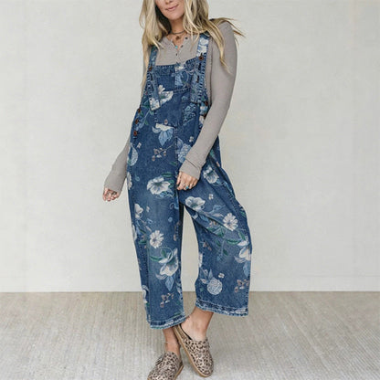 🏃‍♀️ Wyprzedaje się w kilka sekund – pospiesz się! Damska dżinsowa spodenka ogrodniczka z nadrukiem w stylu vintage