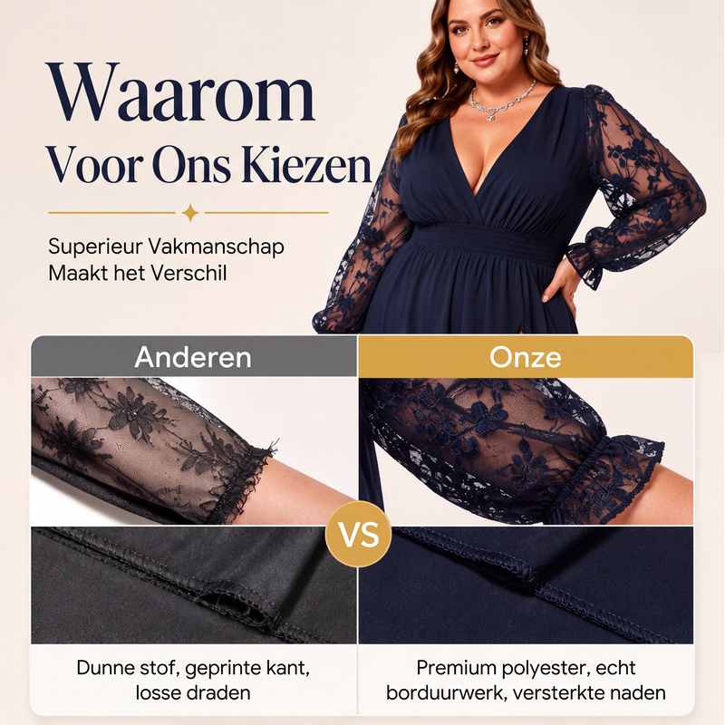 🌸 Nieuwe Collectie ✨ Elegante Maxi Jurk Dames 0XL-4XL met V-Hals & Kanten Details 👗 flatterende pasvorm, stijlvolle uitstraling & comfortabel voor elke curve