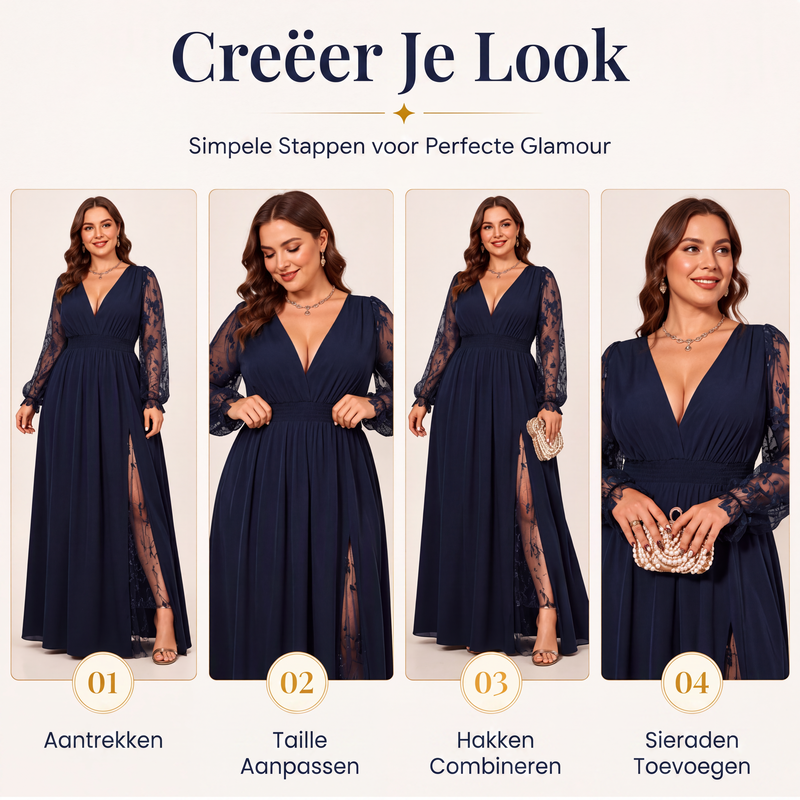🌸 Nieuwe Collectie ✨ Elegante Maxi Jurk Dames 0XL-4XL met V-Hals & Kanten Details 👗 flatterende pasvorm, stijlvolle uitstraling & comfortabel voor elke curve