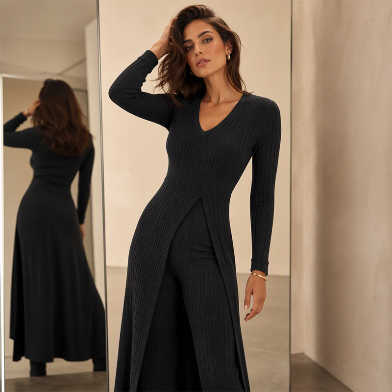 🔥Casual zachte geribbelde gebreide tweedelige set voor dames