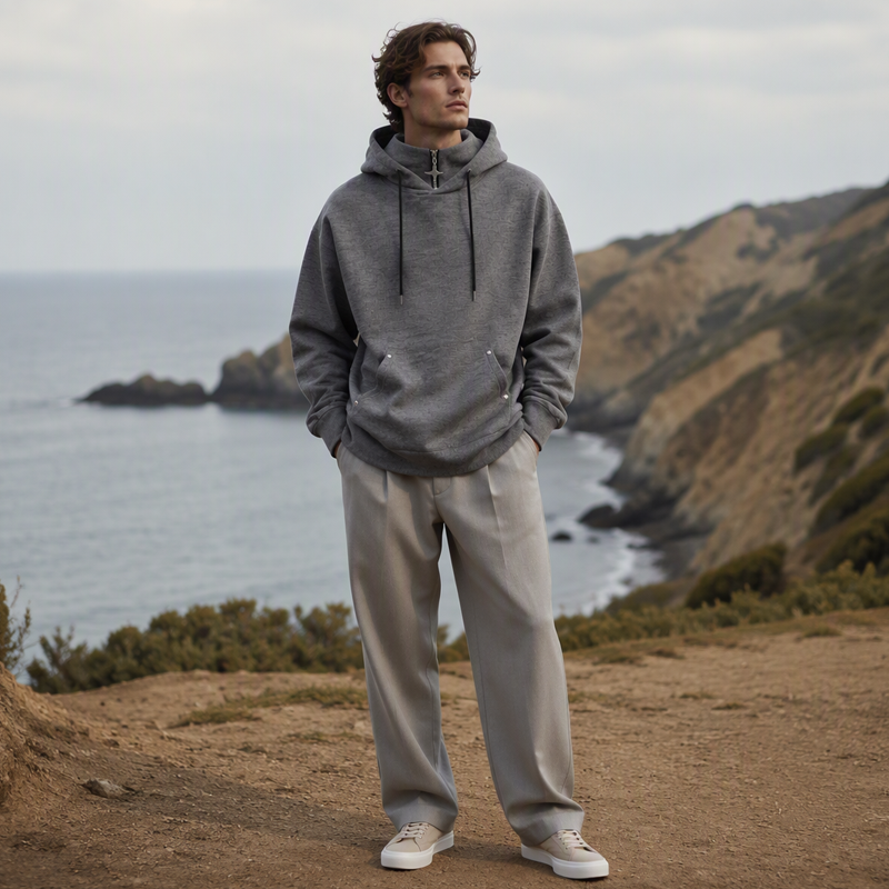 😍✨Heren casual hoodie met hoge kraag en losse pasvorm
