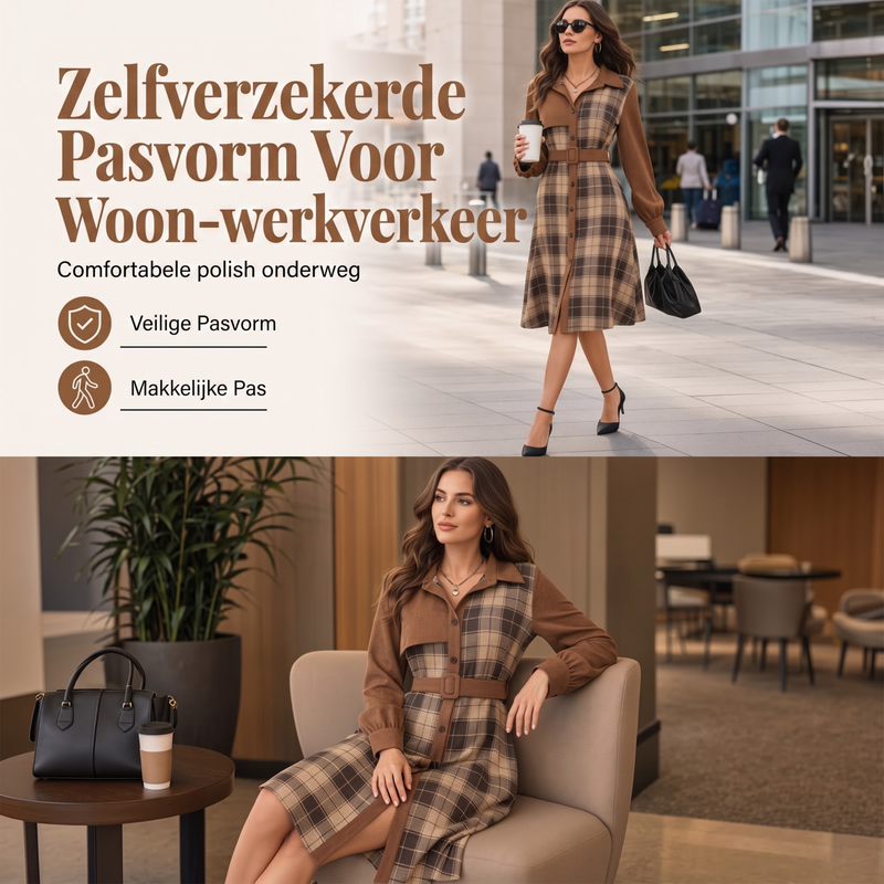 😍Dames retro geruite overhemdjurk met knopen