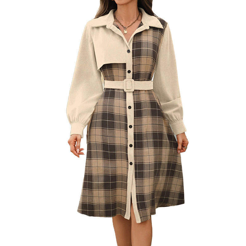 😍Dames retro geruite overhemdjurk met knopen