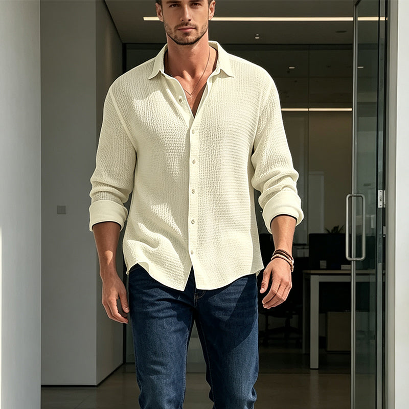 🔥 Tijdelijke Aanbieding ✨ Casual Ademend Herenoverhemd met Wafelstructuur 👔 Lichte Comfort, Moderne Look & Perfecte Pasvorm