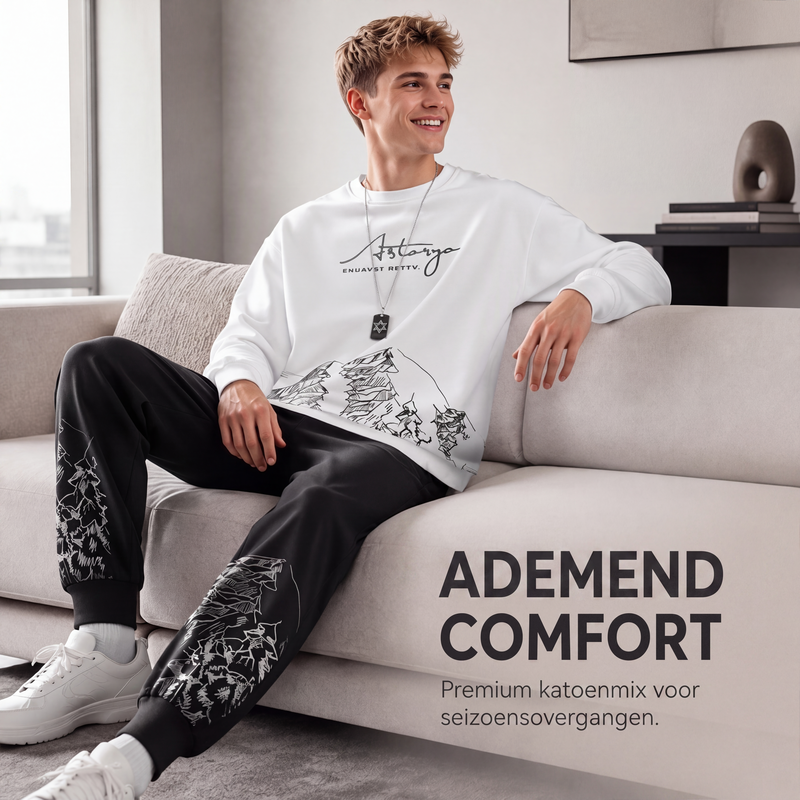 Modieuze bedrukte sweatshirt- en joggingbroekset voor heren
