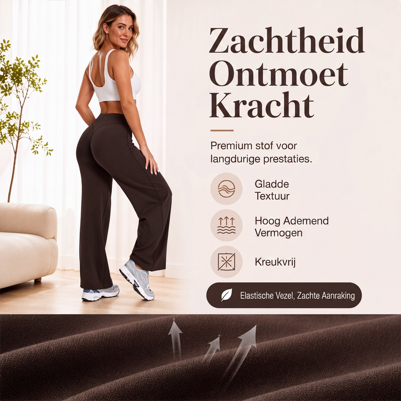 🌿 Comfort Keuze ✨ Dames Hoge Taille Wijde Pijpen Yogabroek 👖 Flexibele Pasvorm, Zachte Comfort & Elegante Sportieve Look