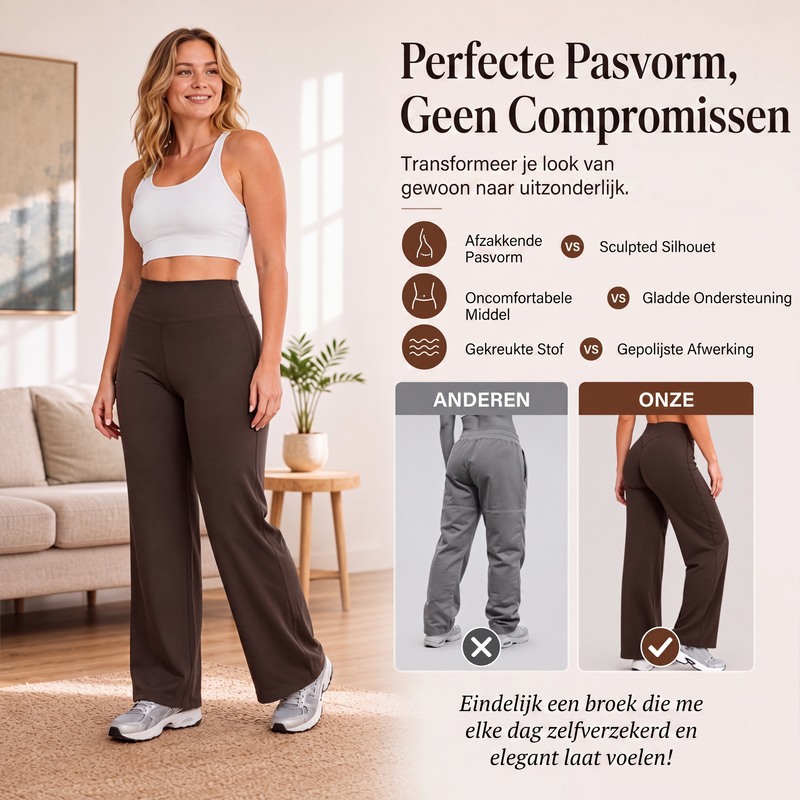 🌿 Comfort Keuze ✨ Dames Hoge Taille Wijde Pijpen Yogabroek 👖 Flexibele Pasvorm, Zachte Comfort & Elegante Sportieve Look