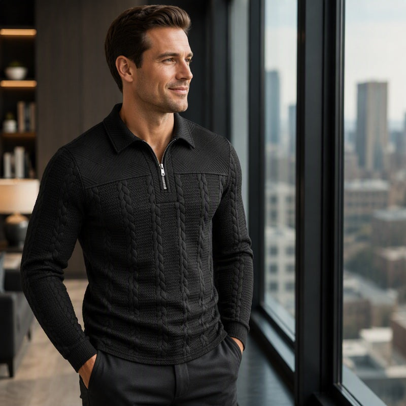 💪Heren T-shirt met lange mouwen en halve rits😍