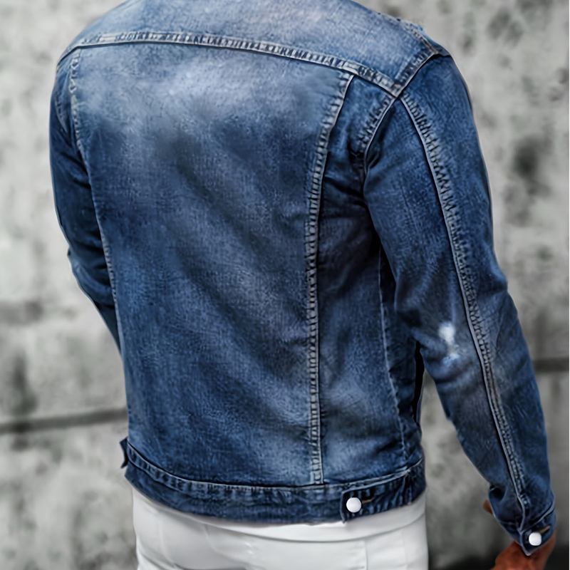 Heren casual vintage washed spijkerjas met destroyed look