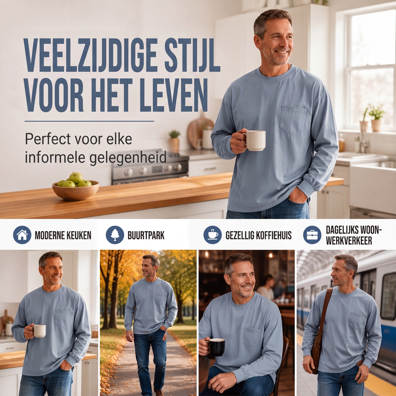 Heren losvallend T-shirt met lange mouwen