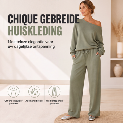 🔥Gratis verzending✈️Off-shoulder top en wijde pijpen broekenset voor dames