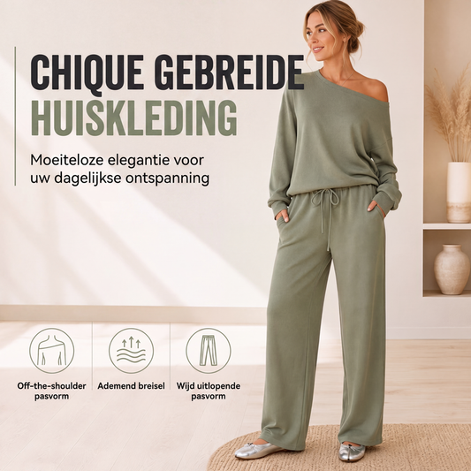 🔥Gratis verzending✈️Off-shoulder top en wijde pijpen broekenset voor dames