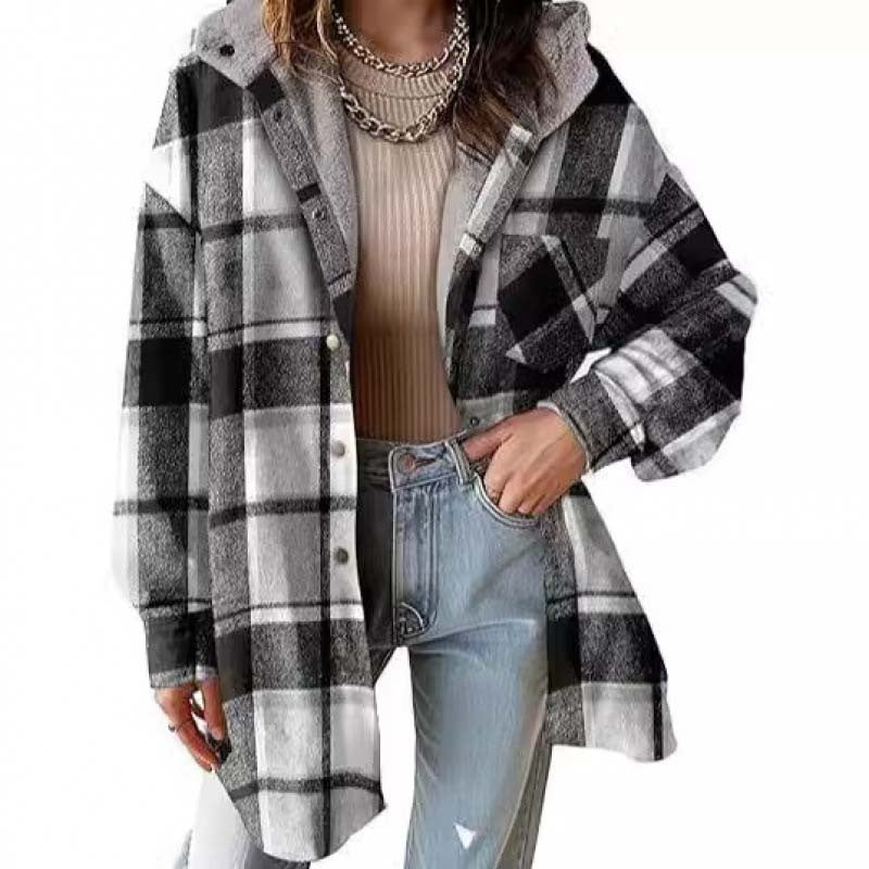 ❄️ Winter uitverkoop 50% korting🎉Women’s Classic Cozy Plaid Hooded Jacket