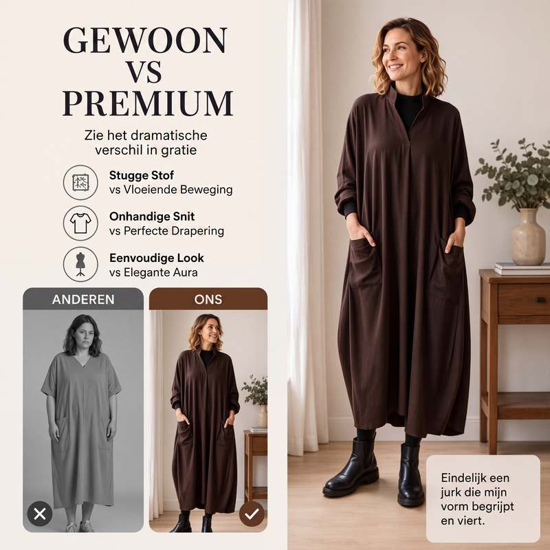 😍Losvallende draperende jurk met zakken voor dames