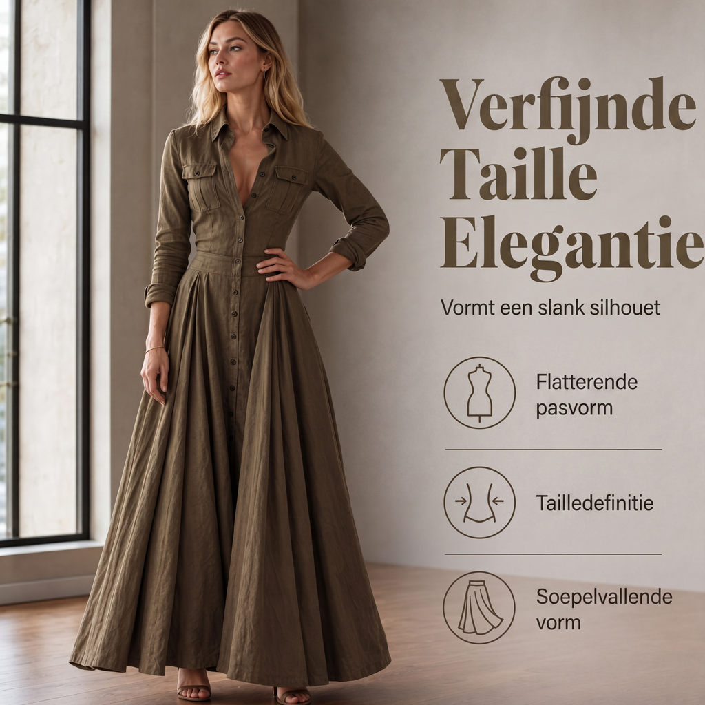 ✨ Nieuwe Collectie 🌸 Dames Maxi Jurk met Revers & Knoopsluiting 👗 Elegante Pasvorm, Tijdloze Stijl & Comfortabele Look