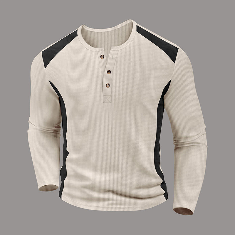 Heren kleurenblok wafelgebreid Henley-shirt
