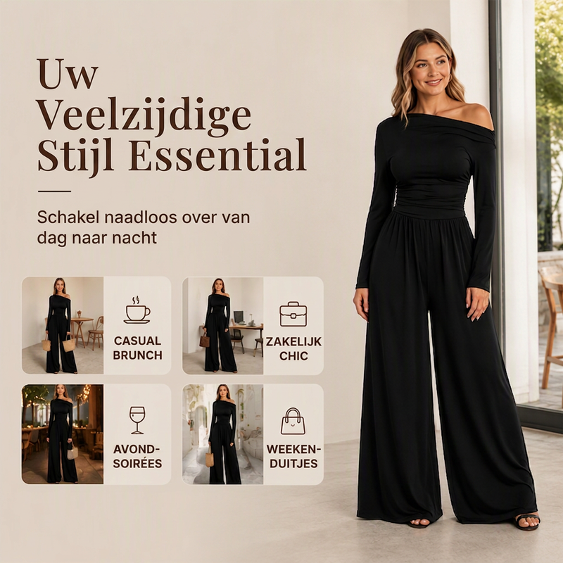 🔥Gratis verzending✈️Off-shoulder wijde pijpen jumpsuit voor dames