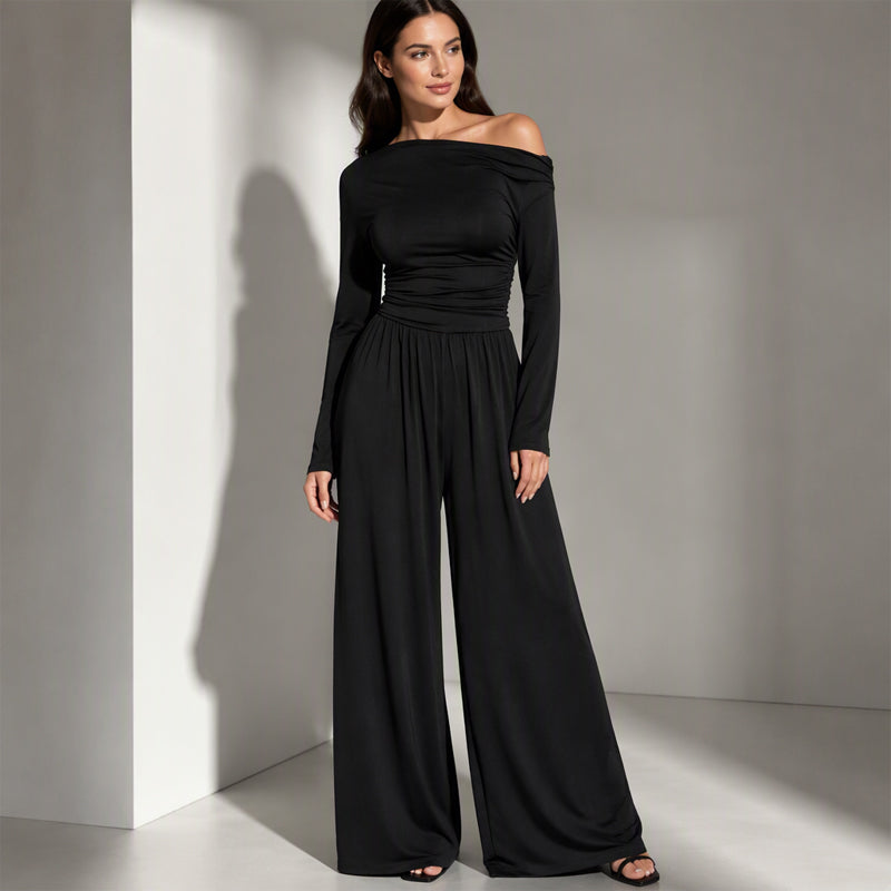 🔥Gratis verzending✈️Off-shoulder wijde pijpen jumpsuit voor dames