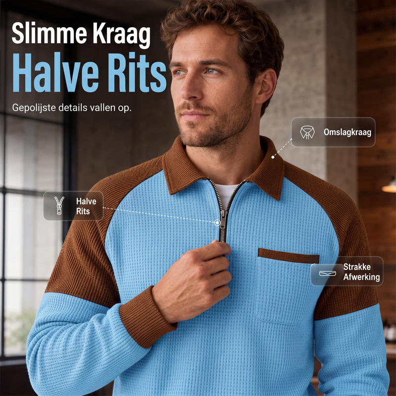 😍Heren casual sweatshirt met wafelstructuur en kwartrits