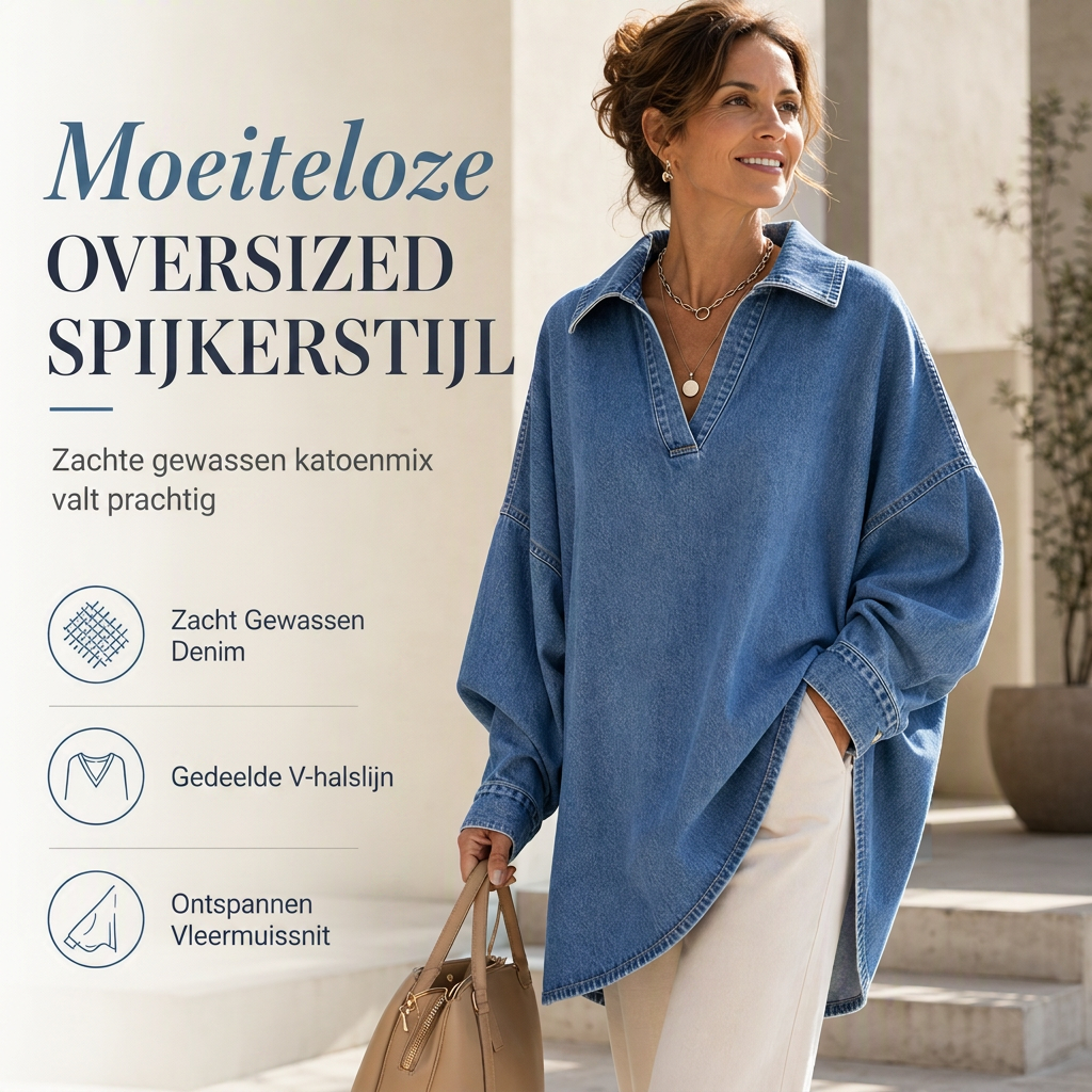 📢📢50% korting!!!🎉✨Casual, loszittend jeans-truitje voor dames met V-hals, vleermuismouwen en een asymmetrische zoom